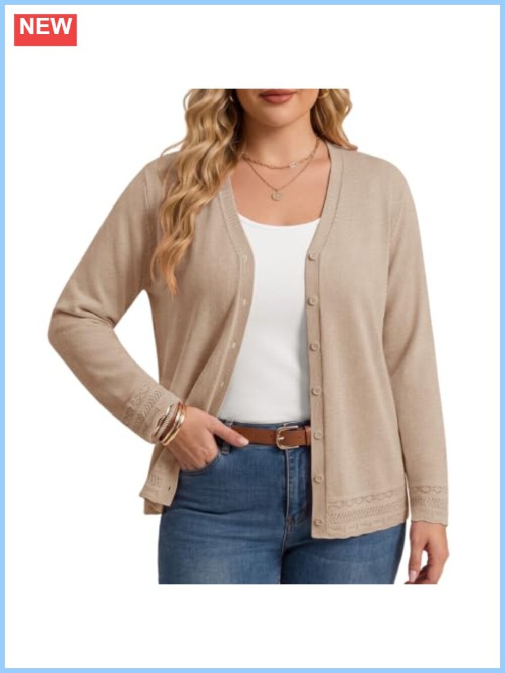 Plus Size Lightweight Cardigan Sweater Long Sleeve Button Down Open Front